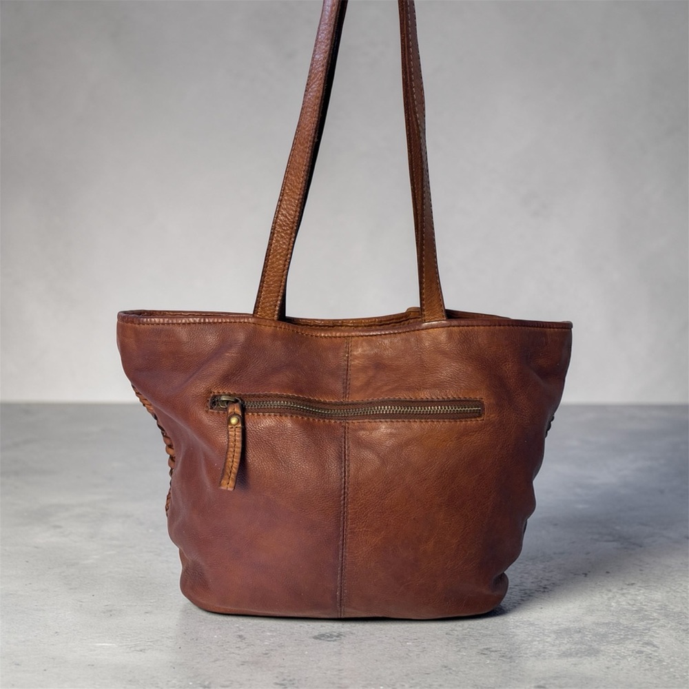 Bottega Style Woven Genuine Leather Tote Bag Brown Leather Shoulder Tote - Picture 2 of 10